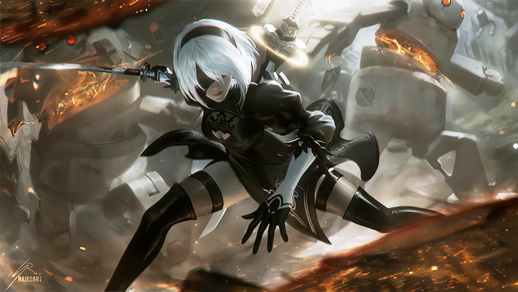 LiveWallpapers4Free.com | 2B vs Machine NieR: Automata Big Katana - Live Desktop