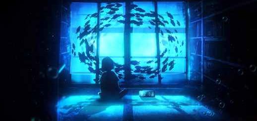 Anime Girl Watching Fish Aquarium 4K - Video Wallpaper