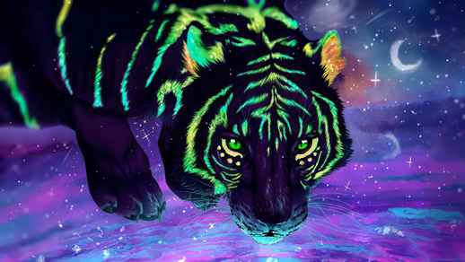 Neon Tiger Drinking | Snow | Fantasy 4K - Animated Desktop Theme