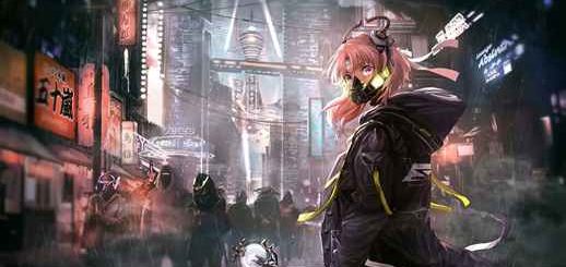 Girl with Mask and Magic Wand In Cyberpunk City 4K - Live Desktop Theme