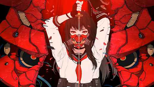 LiveWallpapers4Free.com | Samurai Anime Girl with Oni Mask Blood 4K - Live Wallpaper