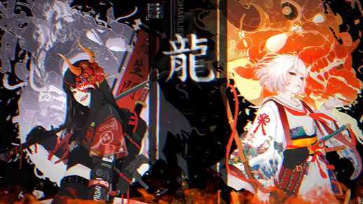 LiveWallpapers4Free.com | Cute Twins Samurai | Oni Babes Flame 4K - Live Desktop Background