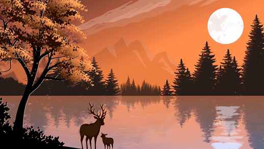 Reindeer Mother and Child Lake Forest 4K - Live Wallpaper
