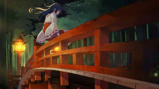 LiveWallpapers4Free.com | Anime Girl Miko Sitting On The Bridge 4K - Live Wallpaper