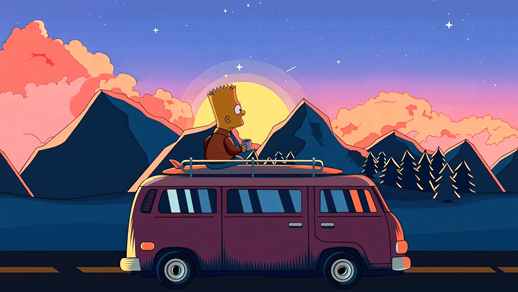 LiveWallpapers4Free.com | Bart Travel Van The Simpsons Relax 4K Quality Wallpaper
