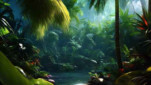 Fantasy Tropical Forest | River | Palms 4K Quality Desktop