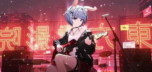 Cute Bunny | Anime Girl Playing Guitar | Snow 4K Quality