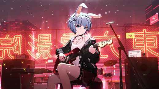 LiveWallpapers4Free.com | Cute Bunny | Anime Girl Playing Guitar | Snow 4K Quality