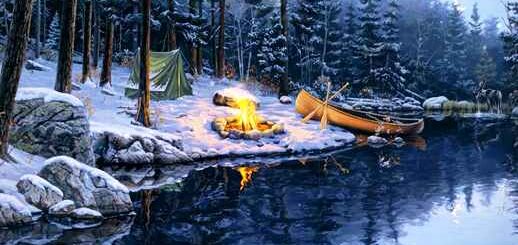 Winter | River | Campfire | Snowfall | Fantasy Landscape