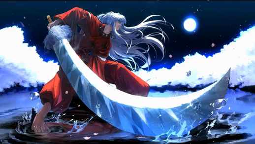 LiveWallpapers4Free.com | Inuyasha Fighting Under The Moonlight with Tessaiga Sword