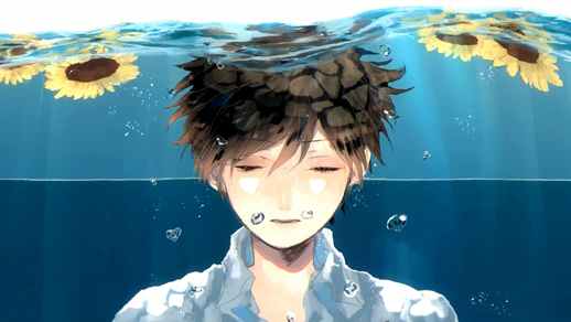LiveWallpapers4Free.com | Anime Boy | Underwater | Sunflower | Air bubbles