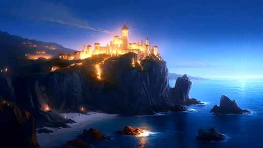 LiveWallpapers4Free.com | Coastal Fantasy Castle at Night | Lights