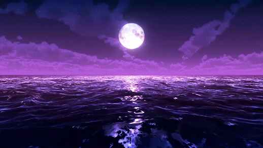 Purple Ocean | Full Moon | Clouds