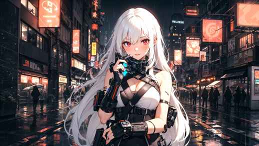 Cyberpunk | Anime Girl | Rainy | City Street 8K Live Wallpaper