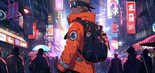 Naruto | Rainy Street | Cyberpunk Style | Glitch