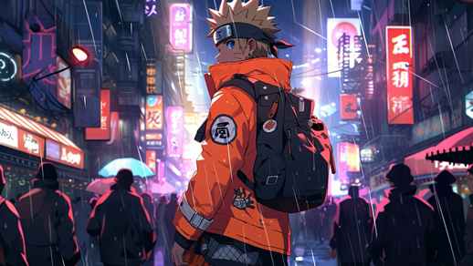 Naruto | Rainy Street | Cyberpunk Style | Glitch
