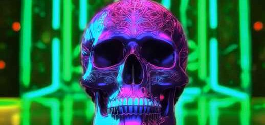 Glowing Neon Skull Fantasy Abstract