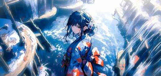 Cute Anime Girl | Waterfalls
