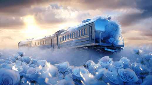 An Icy Lonely Train in a Field of Roses