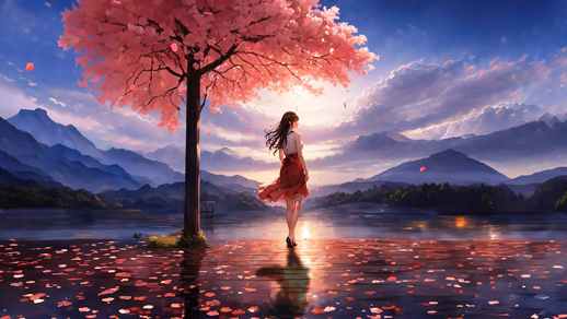 Live Desktop Wallpapers | Girl and Sakura View | Fantasy Landscape