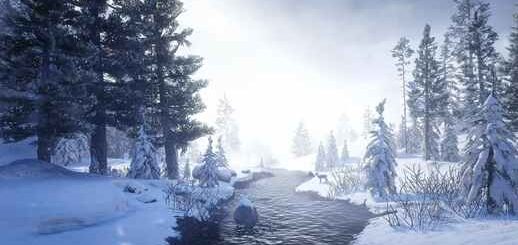 Winter Forest Snowfall and River