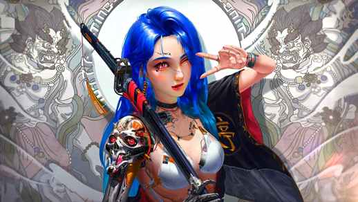 LiveWallpapers4Free.com | Cyberpunk Guardian Samurai | Girl with Katana