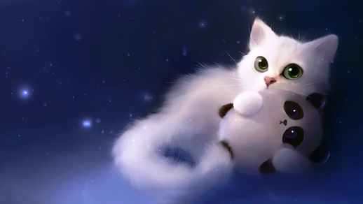 LiveWallpapers4Free.com | Cute White Fluffy Cat with Toy