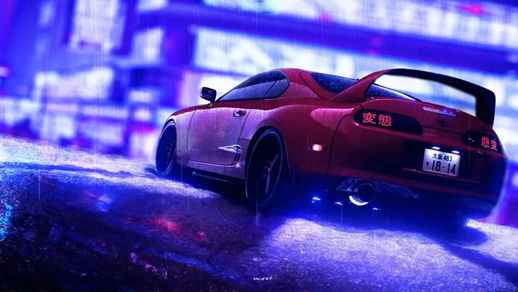 LiveWallpapers4Free.com | Toyota Supra in a Rainy City at Night