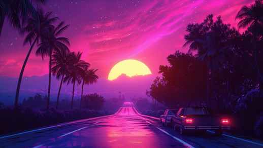 LiveWallpapers4Free.com | Sunset Synthwave Road | Retrowave
