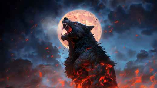 LiveWallpapers4Free.com | Werewolf | Big Red Moon | Flame