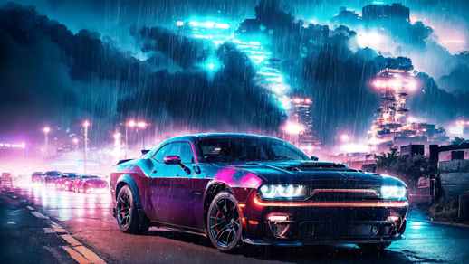 Live Desktop Wallpapers | Dodge Challenger Hellcat Rainy Night