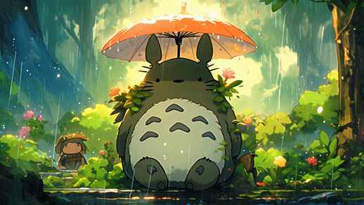 LiveWallpapers4Free.com | Totoro with the Umbrella | Forest | Rain
