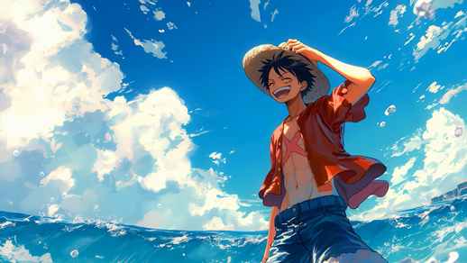 Live Desktop Wallpapers | Luffy In The Beach | One Piece | Sea and Clouds