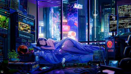 Cyberpunk Night Dream | Sleeping Girl