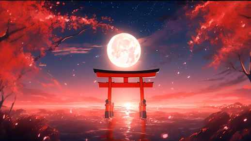 LiveWallpapers4Free.com | Torii Gate Sakura | Blood Moonlight | River