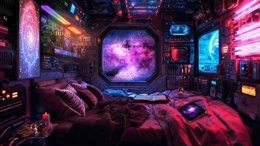 LiveWallpapers4Free.com | Cosmic Journey | Purple Space Room