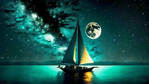 LiveWallpapers4Free.com | A Lone Sailboat and a Full Moon