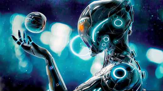 LiveWallpapers4Free.com | Cyborg Is Playing with a Metal Sphere | Futuristic