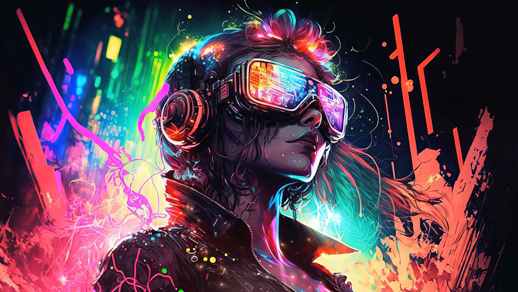 LiveWallpapers4Free.com | Cyberpunk Girl in Sunglasses and Headphones