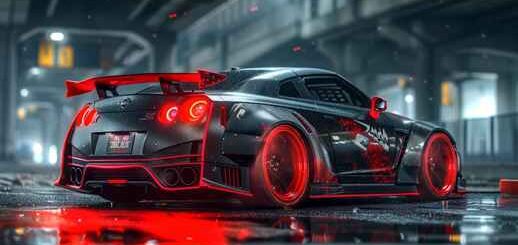Black Nissan GTR | Rainy Night | Reflection in a Puddle Live Wallpaper
