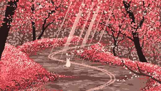 Cat on Street | Sakura Forest Pixel Art Live Wallpaper
