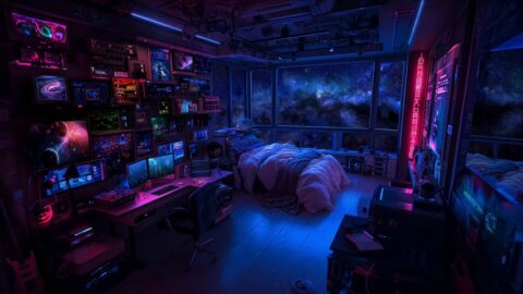 SpaceCraft Room | Neon Lights | Window | Stars
