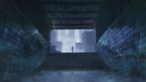 Underground Ruined City Anime Girl and Rain