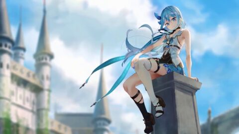 Anime Girl Sitting On a Column near Castle – Live Wallpaper
