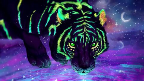 Neon Tiger Drinking | Snow | Fantasy 4K – Animated Desktop Theme