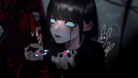Scary and Crazy Anime Girl with Pills 4K – Animated Wallpaper