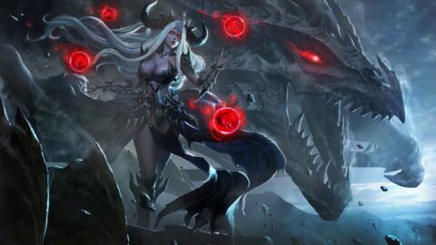Demon Girl with Horns and Black Dragon 4K – Windows Background