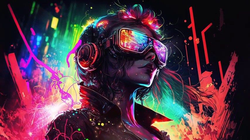 Cyberpunk Girl in Sunglasses and Headphones - LiveWallpapers4Free.com