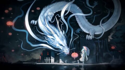Hatsune Miku Vocaloid and White Dragon 8K – Live Wallpaper