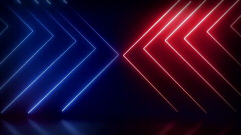 Red and Blue Neon Lines / Abstract Background